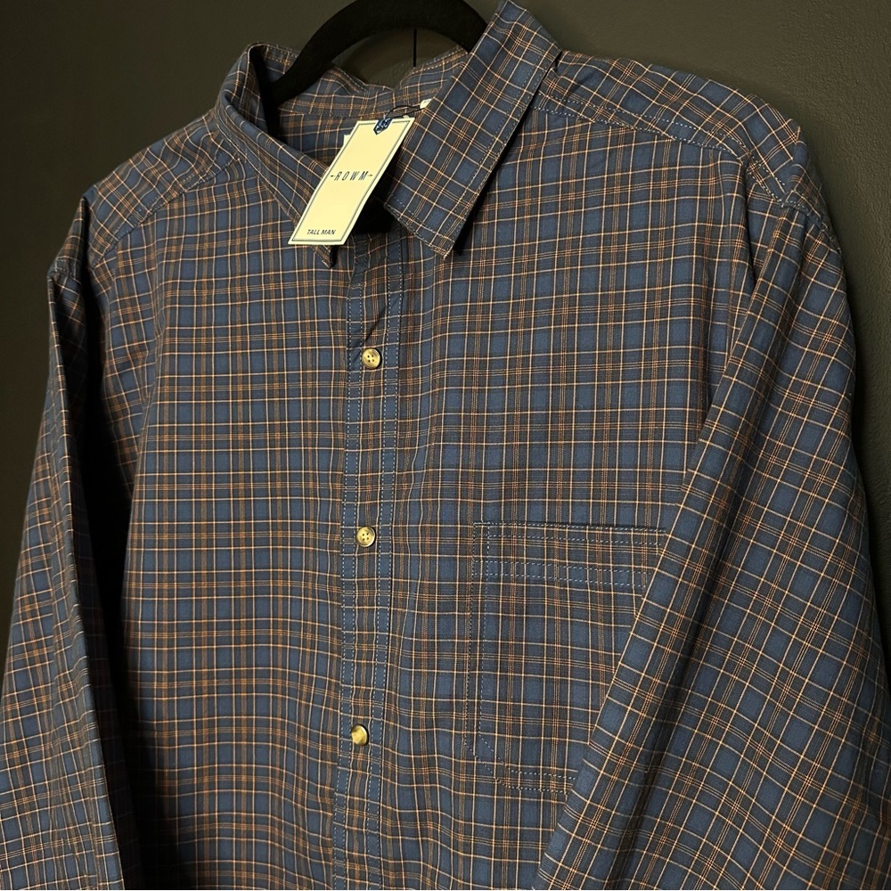 Unique Tall ROWM Men's Blue Plaid Shirt New NWT Size XLT